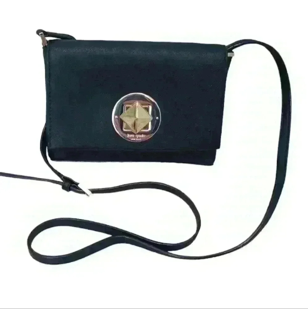 Kate Spade Newbury Lane Sally Leather Crossbody Bag Black and Silver.